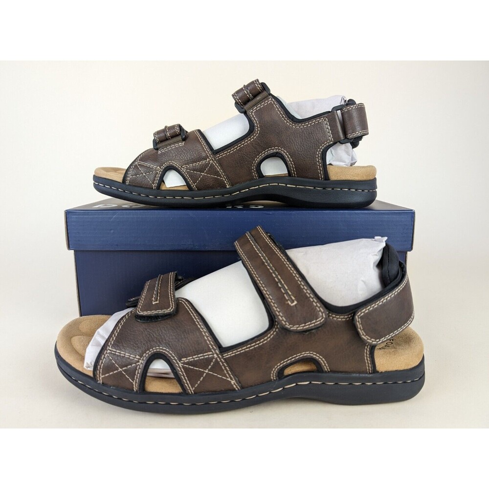 Dockers Sandals Mens 11 M Newpage Quarter Strap Sporty Brown Leather Shoes NEW - Picture 4 of 12